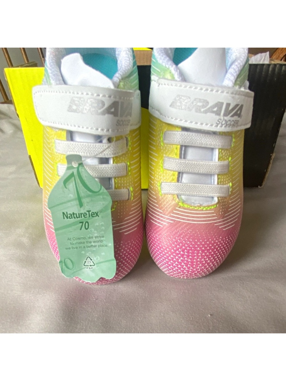 Brava Kids' Rainbow Pink Yellow Green Athletic Sneakers Soccer Cleats